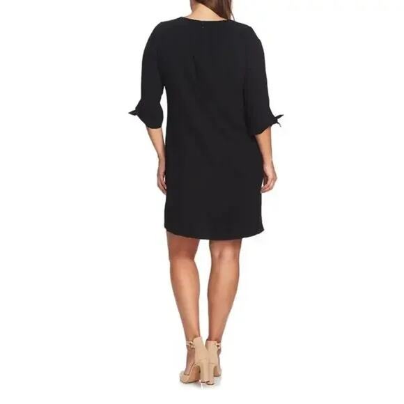 CECE NWT $129 Black 3/4 Sleeve Round Neck Casual Shift Dress Size 16W - Picture 2 of 8